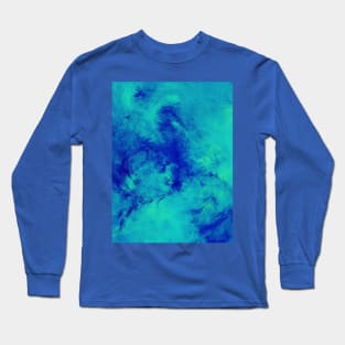 Blue and Turquoise Marble Splash Abstract Artwork Long Sleeve T-Shirt